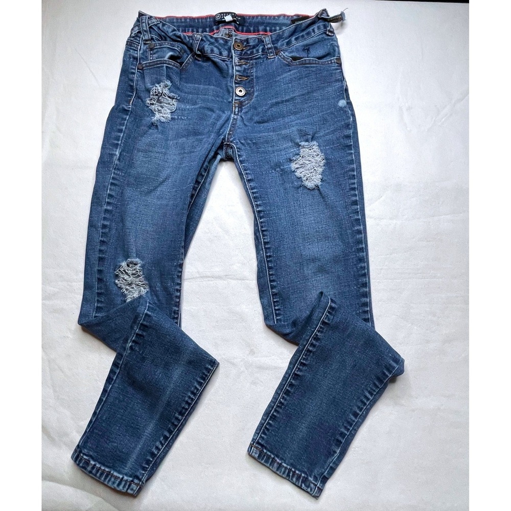 Boom Boom Jeans Women Size 9 Distressed Skinny Blue Denim Y2K Grunge Flawed READ